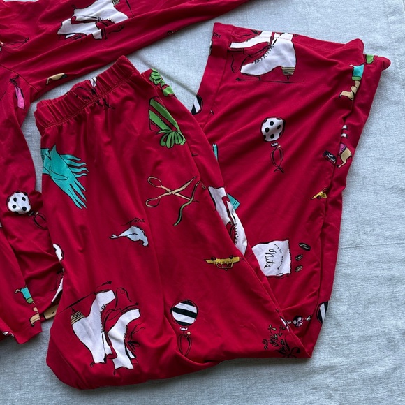 Kate Spade Winter Red Pajamas Button up Top and Bottom Buttery Soft - Picture 10 of 11